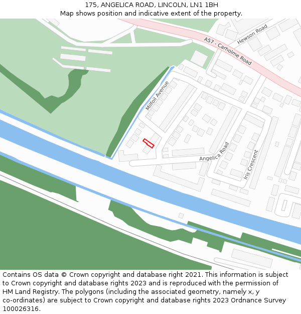 175, ANGELICA ROAD, LINCOLN, LN1 1BH: Location map and indicative extent of plot