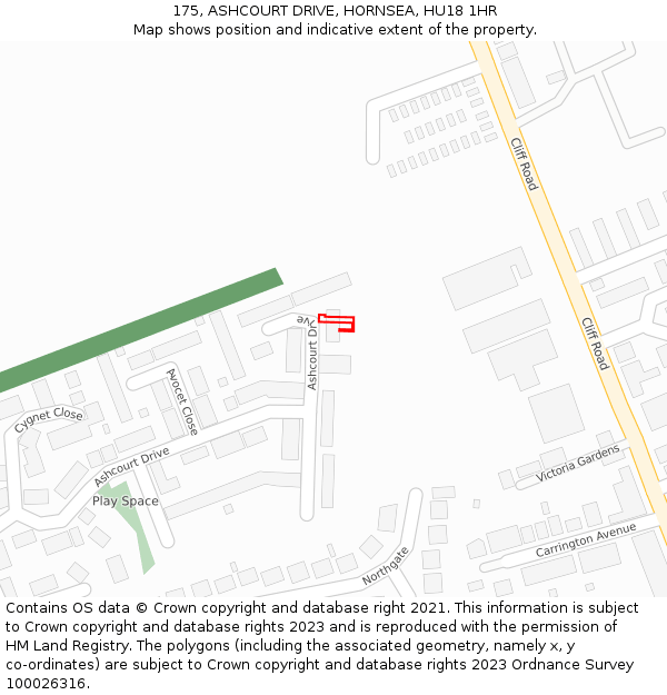 175, ASHCOURT DRIVE, HORNSEA, HU18 1HR: Location map and indicative extent of plot