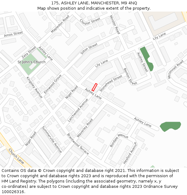 175, ASHLEY LANE, MANCHESTER, M9 4NQ: Location map and indicative extent of plot