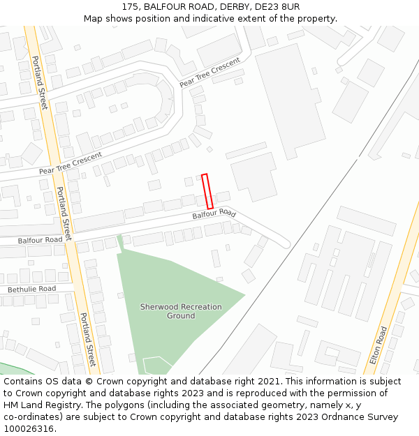 175, BALFOUR ROAD, DERBY, DE23 8UR: Location map and indicative extent of plot