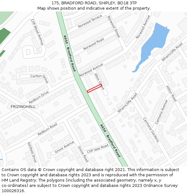 175, BRADFORD ROAD, SHIPLEY, BD18 3TP: Location map and indicative extent of plot