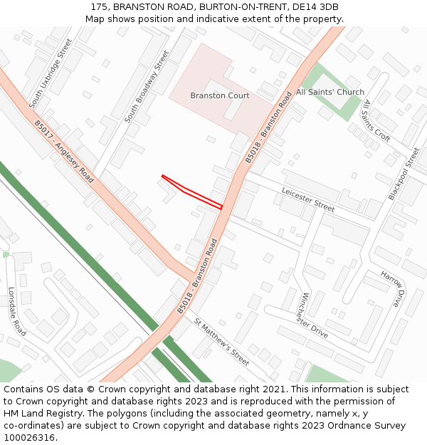 175, BRANSTON ROAD, BURTON-ON-TRENT, DE14 3DB: Location map and indicative extent of plot