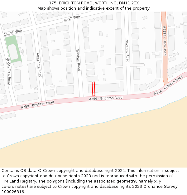 175, BRIGHTON ROAD, WORTHING, BN11 2EX: Location map and indicative extent of plot