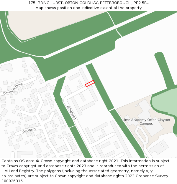 175, BRINGHURST, ORTON GOLDHAY, PETERBOROUGH, PE2 5RU: Location map and indicative extent of plot