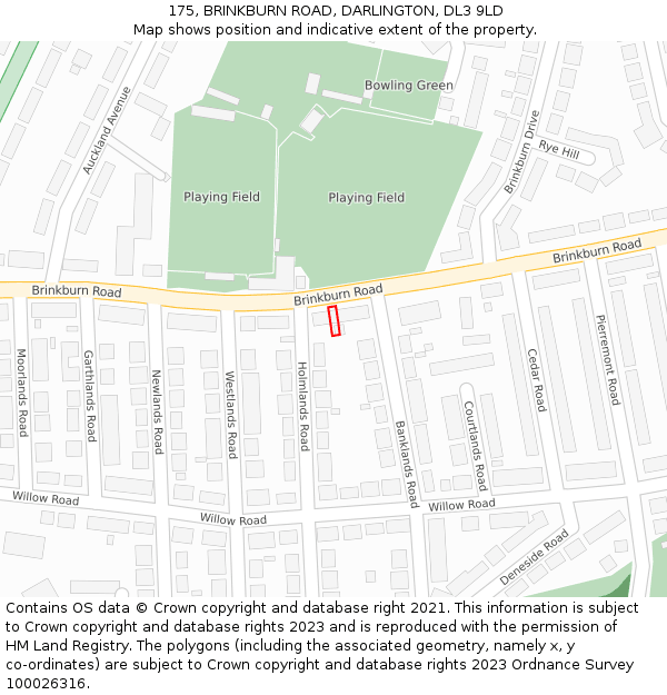 175, BRINKBURN ROAD, DARLINGTON, DL3 9LD: Location map and indicative extent of plot