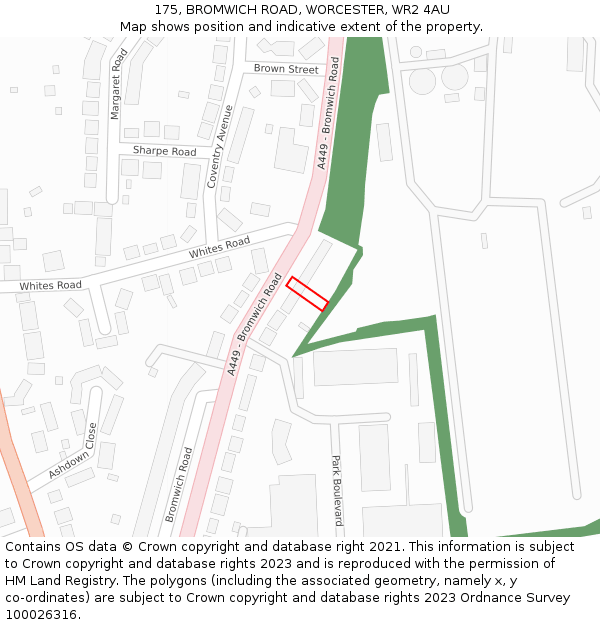 175, BROMWICH ROAD, WORCESTER, WR2 4AU: Location map and indicative extent of plot