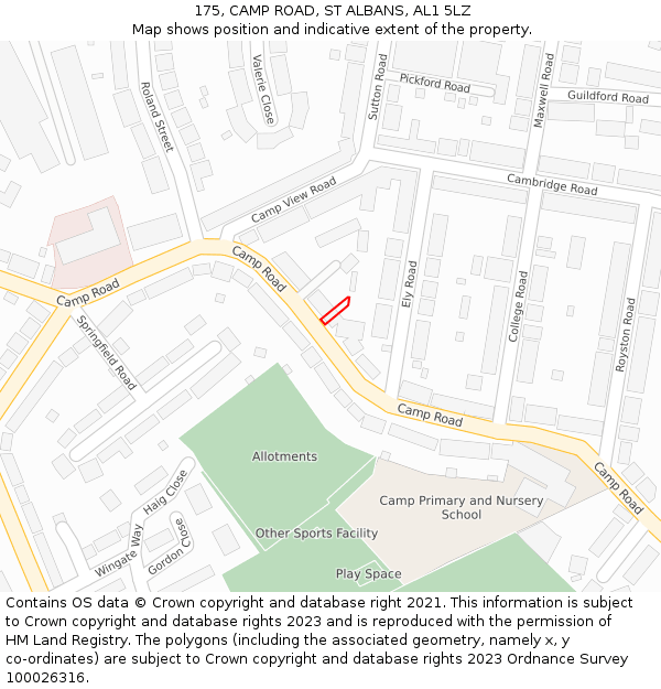 175, CAMP ROAD, ST ALBANS, AL1 5LZ: Location map and indicative extent of plot