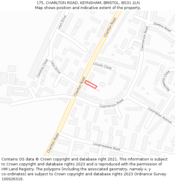 175, CHARLTON ROAD, KEYNSHAM, BRISTOL, BS31 2LN: Location map and indicative extent of plot