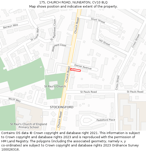175, CHURCH ROAD, NUNEATON, CV10 8LQ: Location map and indicative extent of plot