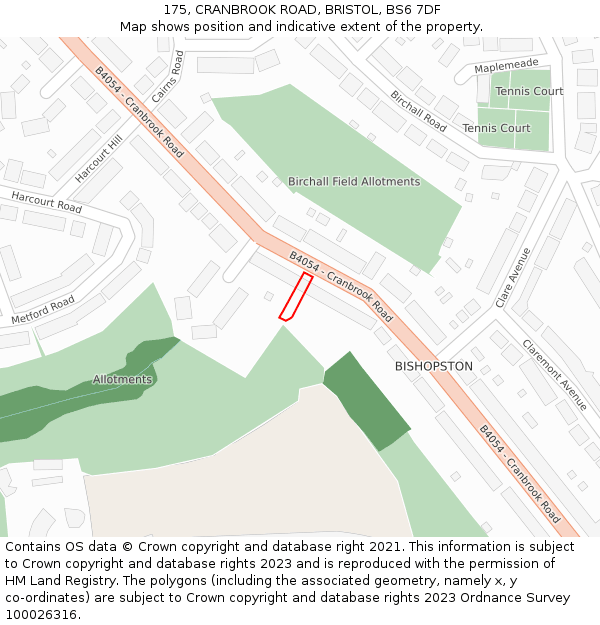 175, CRANBROOK ROAD, BRISTOL, BS6 7DF: Location map and indicative extent of plot