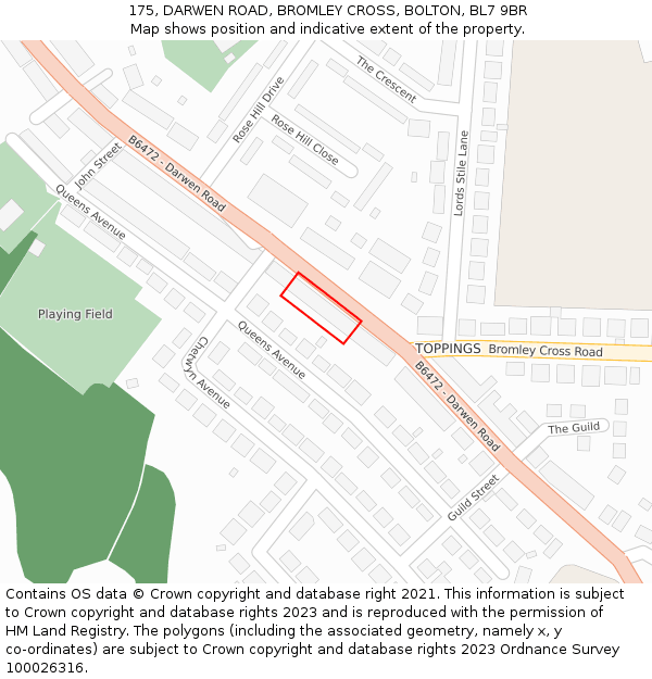 175, DARWEN ROAD, BROMLEY CROSS, BOLTON, BL7 9BR: Location map and indicative extent of plot