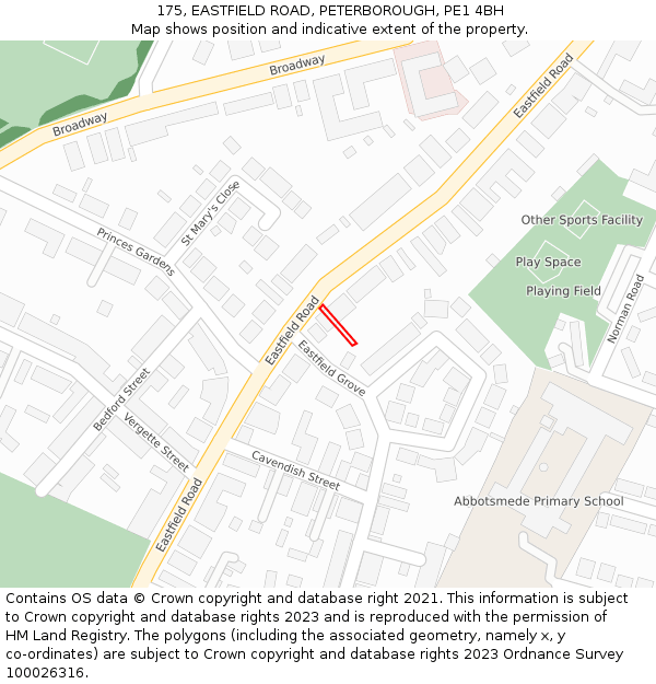 175, EASTFIELD ROAD, PETERBOROUGH, PE1 4BH: Location map and indicative extent of plot