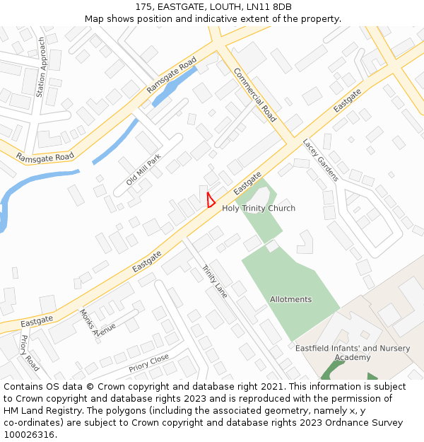 175, EASTGATE, LOUTH, LN11 8DB: Location map and indicative extent of plot