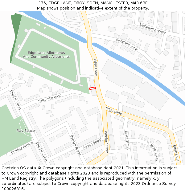 175, EDGE LANE, DROYLSDEN, MANCHESTER, M43 6BE: Location map and indicative extent of plot