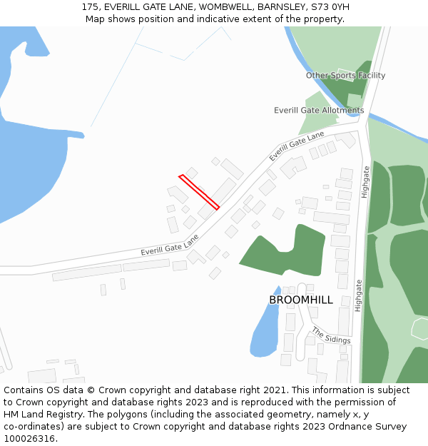 175, EVERILL GATE LANE, WOMBWELL, BARNSLEY, S73 0YH: Location map and indicative extent of plot