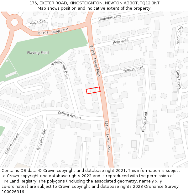 175, EXETER ROAD, KINGSTEIGNTON, NEWTON ABBOT, TQ12 3NT: Location map and indicative extent of plot