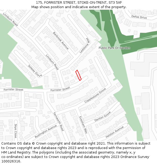 175, FORRISTER STREET, STOKE-ON-TRENT, ST3 5XF: Location map and indicative extent of plot