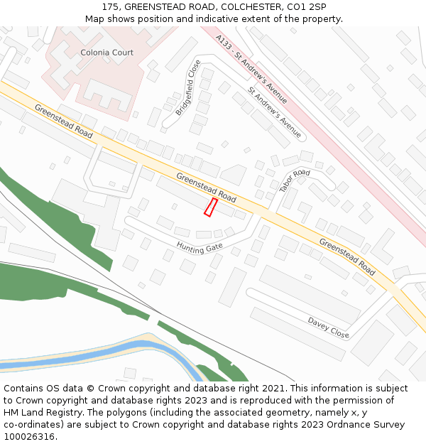 175, GREENSTEAD ROAD, COLCHESTER, CO1 2SP: Location map and indicative extent of plot