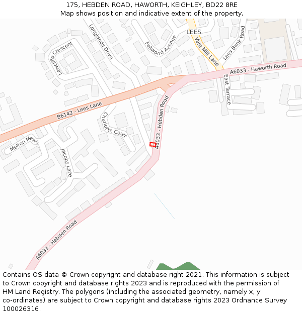 175, HEBDEN ROAD, HAWORTH, KEIGHLEY, BD22 8RE: Location map and indicative extent of plot