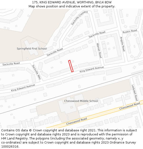 175, KING EDWARD AVENUE, WORTHING, BN14 8DW: Location map and indicative extent of plot