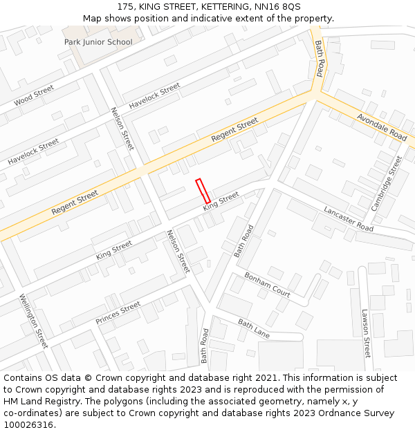 175, KING STREET, KETTERING, NN16 8QS: Location map and indicative extent of plot