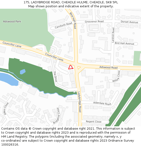 175, LADYBRIDGE ROAD, CHEADLE HULME, CHEADLE, SK8 5PL: Location map and indicative extent of plot