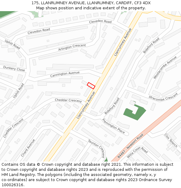 175, LLANRUMNEY AVENUE, LLANRUMNEY, CARDIFF, CF3 4DX: Location map and indicative extent of plot