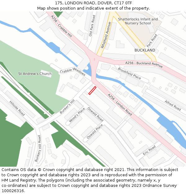 175, LONDON ROAD, DOVER, CT17 0TF: Location map and indicative extent of plot