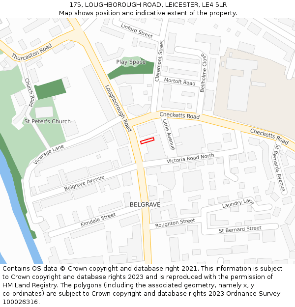175, LOUGHBOROUGH ROAD, LEICESTER, LE4 5LR: Location map and indicative extent of plot