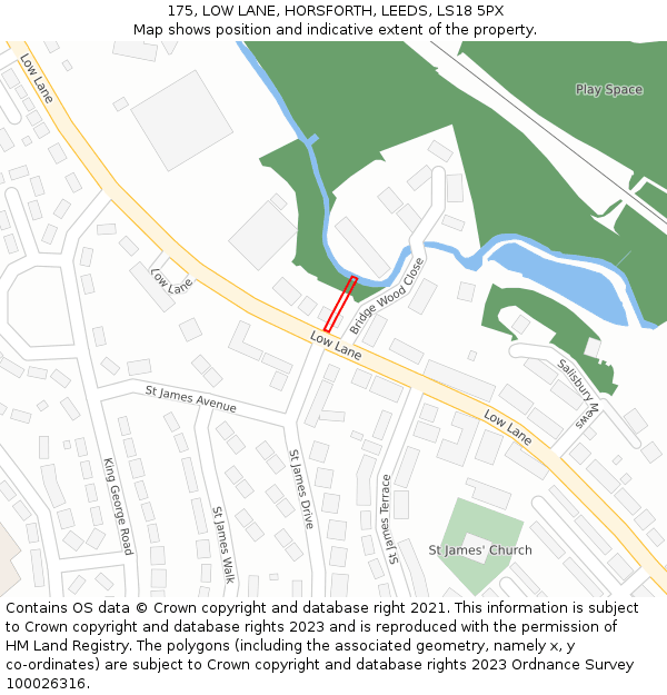 175, LOW LANE, HORSFORTH, LEEDS, LS18 5PX: Location map and indicative extent of plot