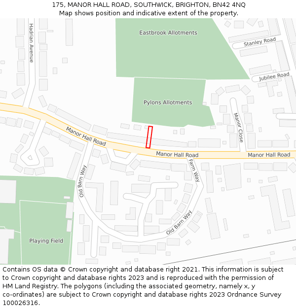 175, MANOR HALL ROAD, SOUTHWICK, BRIGHTON, BN42 4NQ: Location map and indicative extent of plot