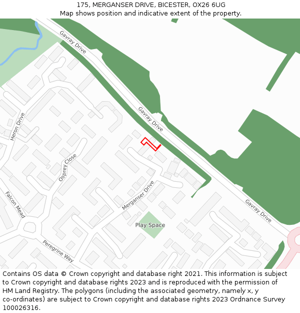 175, MERGANSER DRIVE, BICESTER, OX26 6UG: Location map and indicative extent of plot