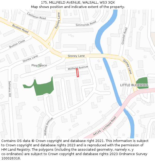 175, MILLFIELD AVENUE, WALSALL, WS3 3QX: Location map and indicative extent of plot