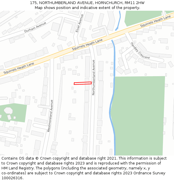 175, NORTHUMBERLAND AVENUE, HORNCHURCH, RM11 2HW: Location map and indicative extent of plot