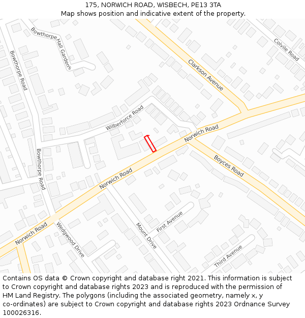 175, NORWICH ROAD, WISBECH, PE13 3TA: Location map and indicative extent of plot