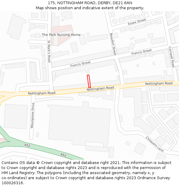 175, NOTTINGHAM ROAD, DERBY, DE21 6AN: Location map and indicative extent of plot