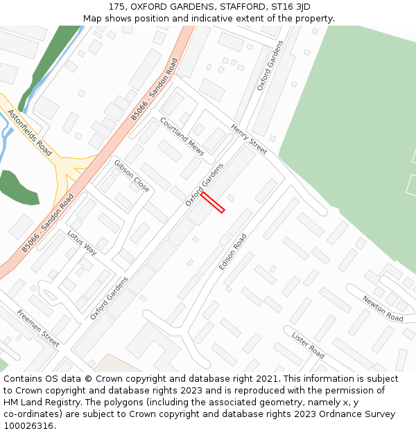 175, OXFORD GARDENS, STAFFORD, ST16 3JD: Location map and indicative extent of plot
