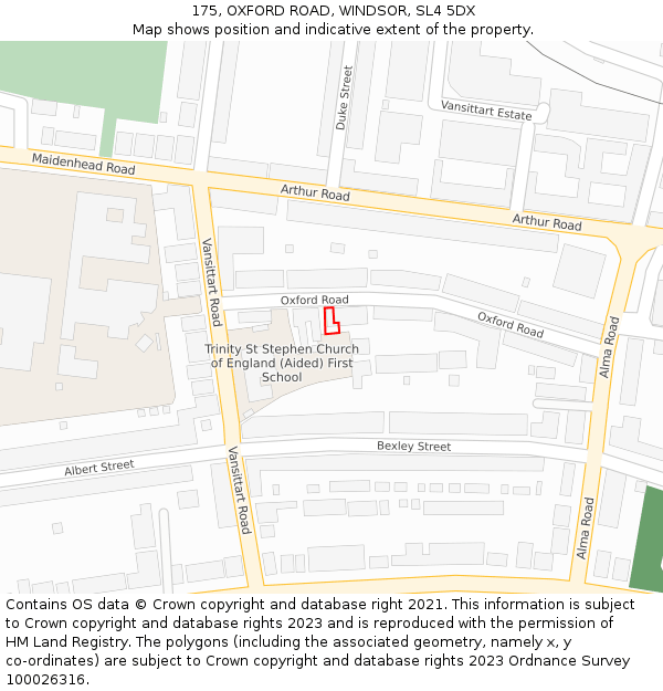 175, OXFORD ROAD, WINDSOR, SL4 5DX: Location map and indicative extent of plot