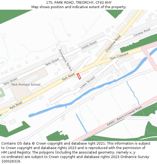 175, PARK ROAD, TREORCHY, CF42 6HY: Location map and indicative extent of plot