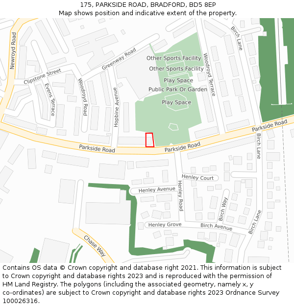 175, PARKSIDE ROAD, BRADFORD, BD5 8EP: Location map and indicative extent of plot