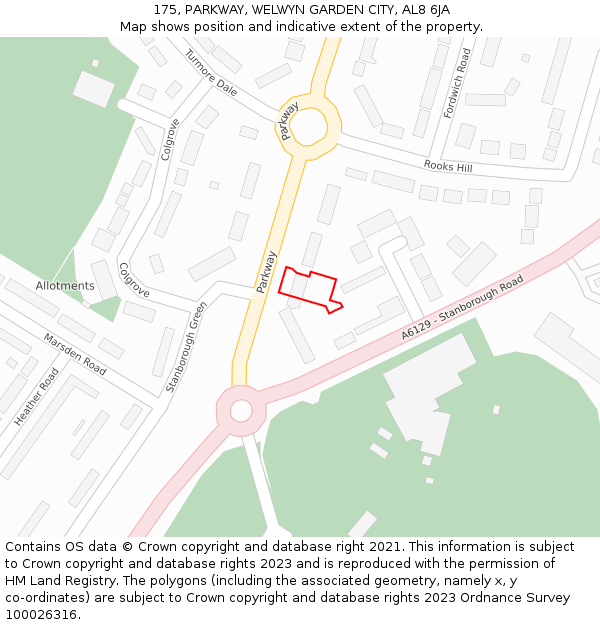 175, PARKWAY, WELWYN GARDEN CITY, AL8 6JA: Location map and indicative extent of plot
