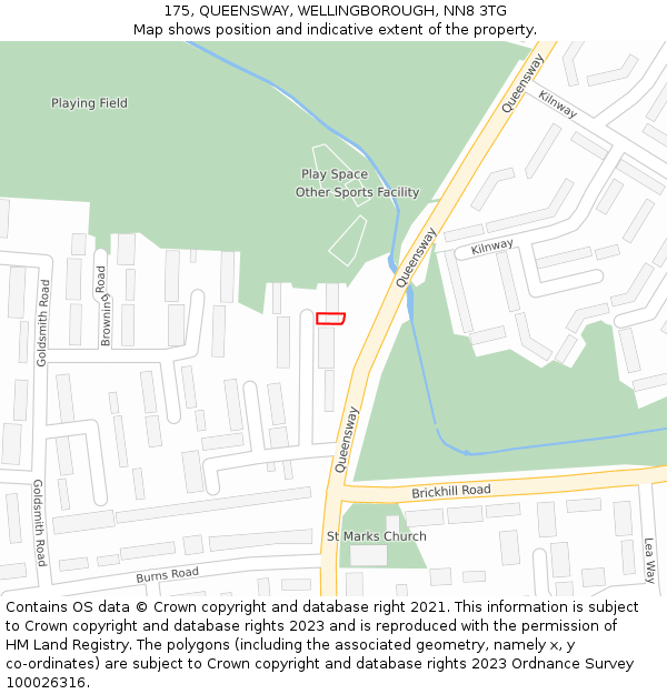 175, QUEENSWAY, WELLINGBOROUGH, NN8 3TG: Location map and indicative extent of plot