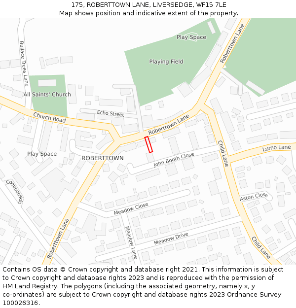 175, ROBERTTOWN LANE, LIVERSEDGE, WF15 7LE: Location map and indicative extent of plot