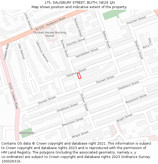 175, SALISBURY STREET, BLYTH, NE24 1JN: Location map and indicative extent of plot