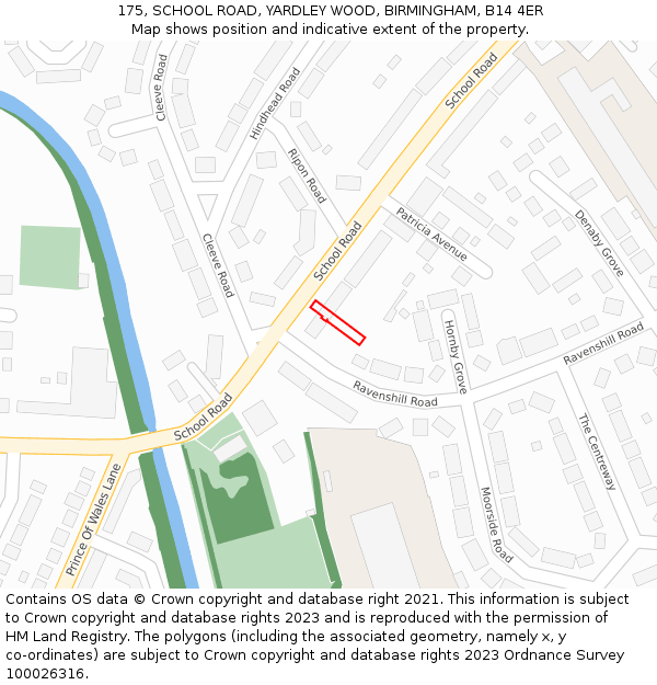 175, SCHOOL ROAD, YARDLEY WOOD, BIRMINGHAM, B14 4ER: Location map and indicative extent of plot