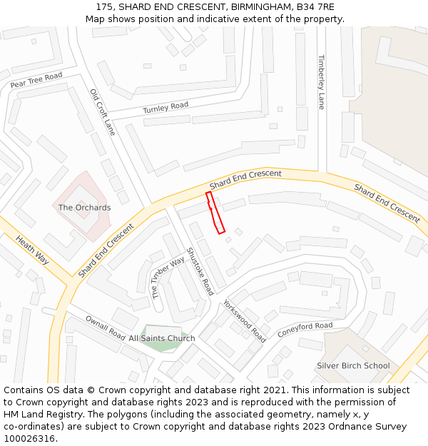 175, SHARD END CRESCENT, BIRMINGHAM, B34 7RE: Location map and indicative extent of plot