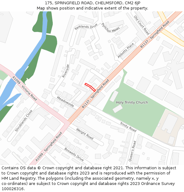 175, SPRINGFIELD ROAD, CHELMSFORD, CM2 6JP: Location map and indicative extent of plot