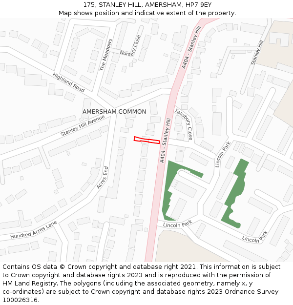 175, STANLEY HILL, AMERSHAM, HP7 9EY: Location map and indicative extent of plot
