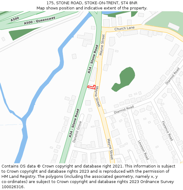 175, STONE ROAD, STOKE-ON-TRENT, ST4 8NR: Location map and indicative extent of plot