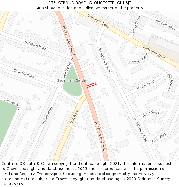 175, STROUD ROAD, GLOUCESTER, GL1 5JT: Location map and indicative extent of plot